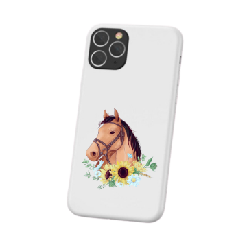 Apple iphone 11 11pro 11promax siliconen hoesje wit paard met bloemen 2