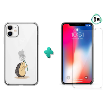 Apple iphone 11 hoesje transparant egeltje met 1x tempered glass screenprotector