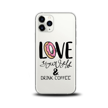 Apple iphone 11 pro 11 pro max siliconen hoesje transparant love yourself and drink coffee