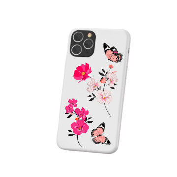 Apple iphone 11 pro siliconen cover hoesje wit bloemen vlinders