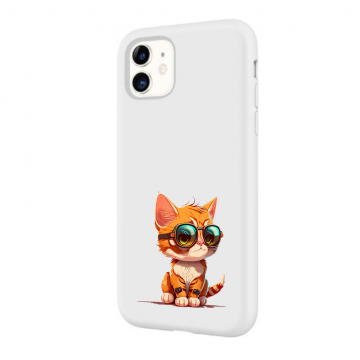 Apple iphone 11 serie siliconen hoesje wit stoer katje