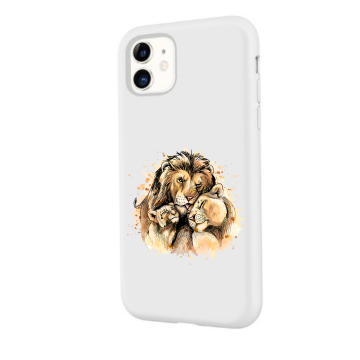 Apple iphone 11 siliconen backcover hoesje wit leeuwen familie