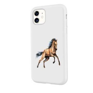 Apple iphone 11 siliconen backcover hoesje wit paard in galop