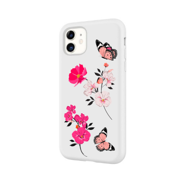 Apple iphone 11 siliconen cover hoesje wit bloemen vlinders