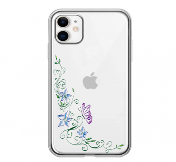 Apple iphone 11 siliconen hoesje transparant bloemen vlinder