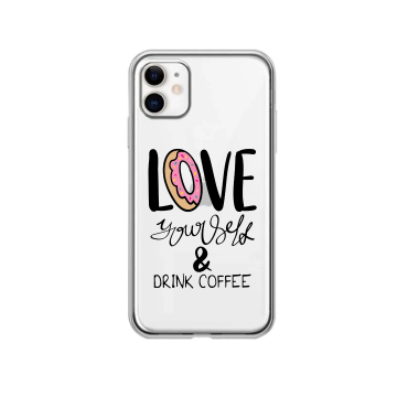 Apple iphone 11 siliconen hoesje transparant love yourself and drink coffee