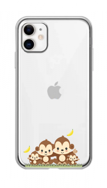 Apple iphone 11 siliconen hoesje transparant schattige vrolijke aapjes