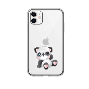 Apple iphone 11 transparant siliconen hoesje schattig pandatje knipoog