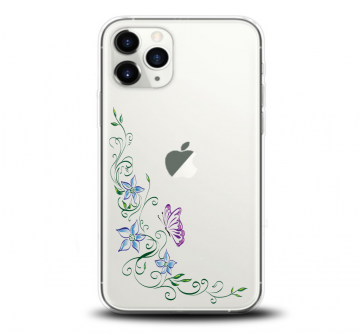 Apple iphone 11pro 11promax siliconen hoesje transparant bloemen vlinder