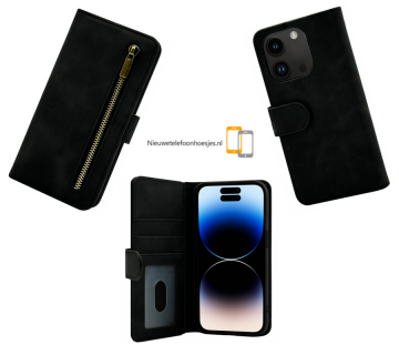 Apple iphone 12 12 pro bookcase hoesje showmodel zwart zipper nieuwetelefoonhoesjes
