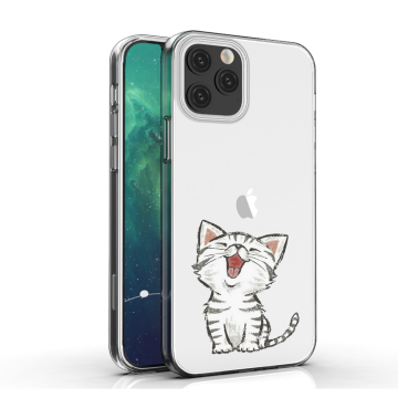 Apple iphone 12 12pro transparant siliconen hoesje schattig katje
