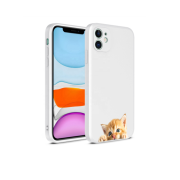 Apple iphone 12 12pro wit siliconen cover hoesje grappig poesje