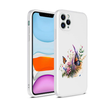 Apple iphone 12pro 12promax wit siliconen hoesje bloemen vlinders