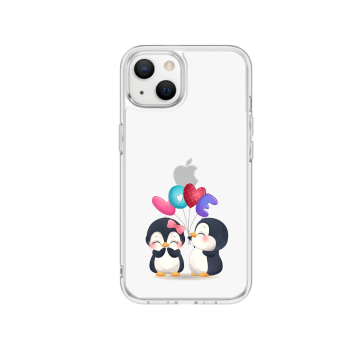 Apple iphone 13 13mini siliconen cover hoesje transparant pinquin love