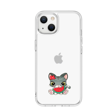 Apple iphone 13mini 13 transparant hoesje poesje watermeloen