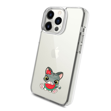 Apple iphone 13pro 13promax transparant hoesje poesje watermeloen