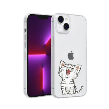 Apple iphone 14 plus siliconen hoesje transparant schattig katje