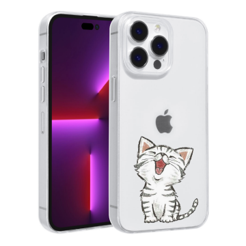 Apple iphone 14 pro max siliconen hoesje transparant schattig katje