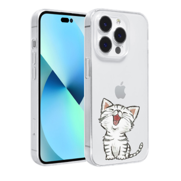 Apple iphone 14 pro siliconen hoesje transparant schattig katje