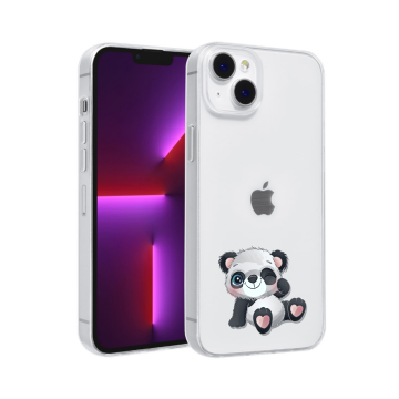 Apple iphone 14plus siliconen hoesje transparant panda knipoog