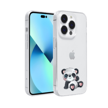 Apple iphone 14pro siliconen hoesje transparant panda knipoog