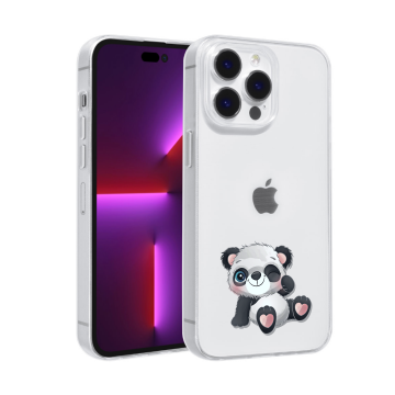 Apple iphone 14promax siliconen hoesje transparant panda knipoog