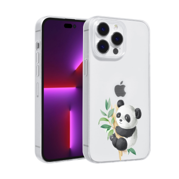 Apple iphone 14promax siliconen hoesje transparant panda