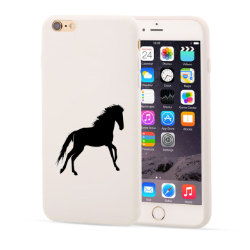 Apple iphone 6 6s 7 8 se2020 SE2022 wit backcover siliconen hoesje zwart paard
