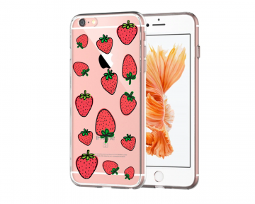 Apple iphone 6 6s siliconen hoesje transparant aardbeien