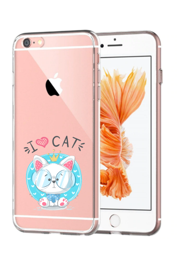 Apple iphone 6 Plus / 6S Plus transparant siliconen hoesje i love cat