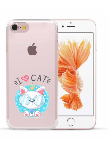 Apple iphone 7 8 SE2020 SE2022 transparant siliconen hoesje i love cat