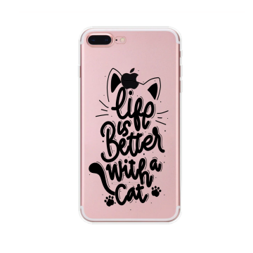 Apple iphone 7plus 8plus siliconen hoesje transparant life is better with a cat