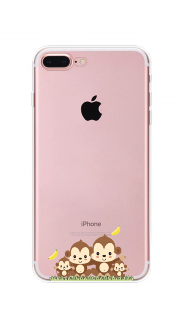 Apple iphone 7plus 8plus siliconen hoesje transparant vrolijke aapjes