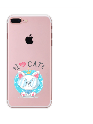 Apple iphone 7plus 8plus transparant siliconen hoesje i love cat