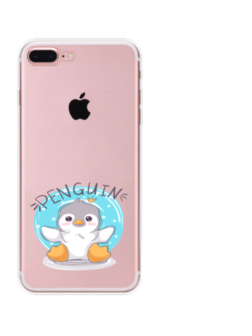 Apple iphone 7plus 8plus transparant siliconen hoesje pinguin