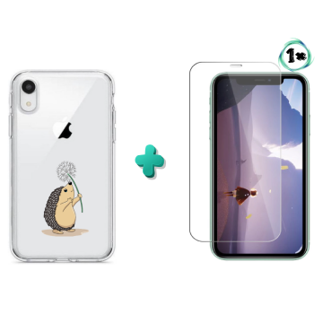 Apple iphone xr hoesje transparant egeltje met 1x tempered glass screenprotector