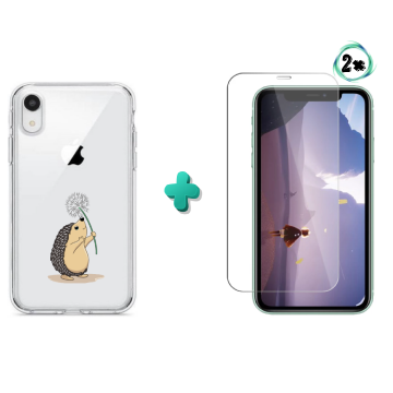 Apple iphone xr hoesje transparant egeltje met 2x tempered glass screenprotector