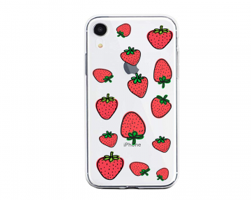 Apple iphone xr siliconen hoesje transparant aardbeien