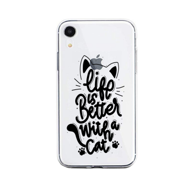 Apple iphone xr siliconen hoesje transparant life is better with a cat