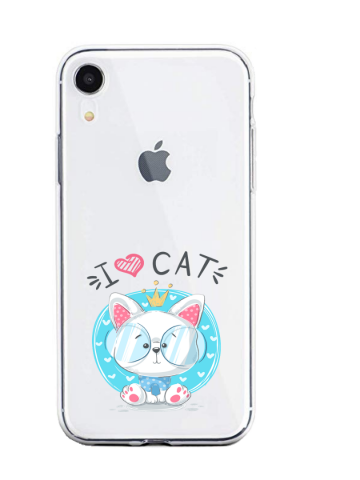 Apple iphone xr transparant siliconen hoesje i love cat