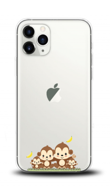 Apple iphone11 pro siliconen hoesje transparant vrolijke aapjes