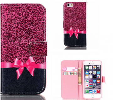 Apple Iphone 7Plus / 8 Plus flipcase hoesje roze/zwart met strikje