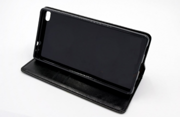 Huawei p8 handig bookcase bescherm hoesje zwart 1