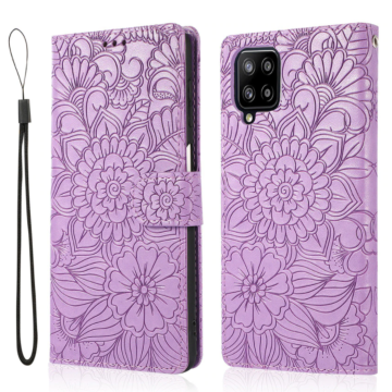 Samsung galaxy a12 5g bookcase hoesje paars bloemen