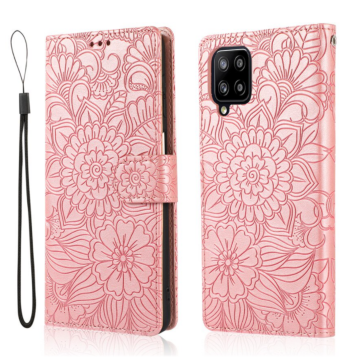 Samsung galaxy a12 5g bookcase hoesje roze goud bloemen