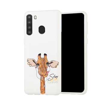 Samsung galaxy a21 wit siliconen cover hoesje girafje stay teenager forever