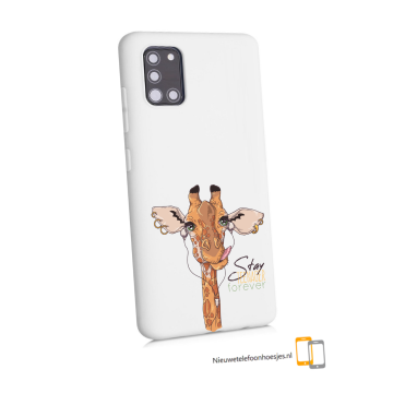 Samsung galaxy a31 wit siliconen cover hoesje girafje stay teenager forever