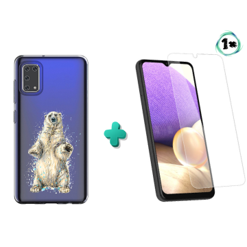 Samsung galaxy a41 hoesje transparant ijsbeer color splash 1x tempered glass screenprotector