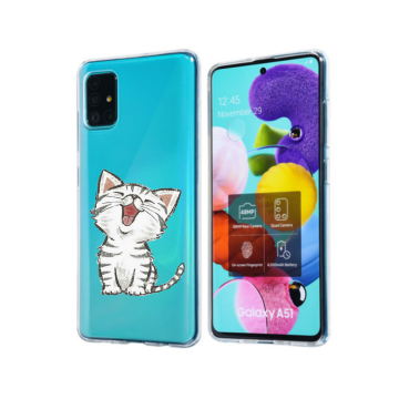 Samsung galaxy a51 siliconen hoesje transparant schattig katje