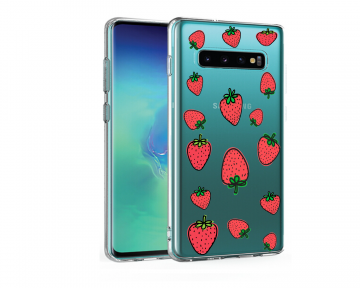 Samsung galaxy s10 s10e s10plus siliconen hoesje transparant aardbeien